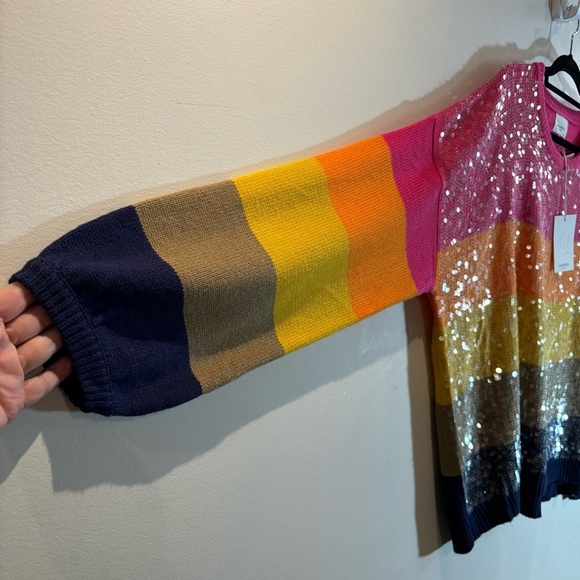 ANDREE BY UNIT Sz  3X Rainbow Clear Sequin Drop Shoulder Sweater NEW WITH TAG - Picture 3 of 9